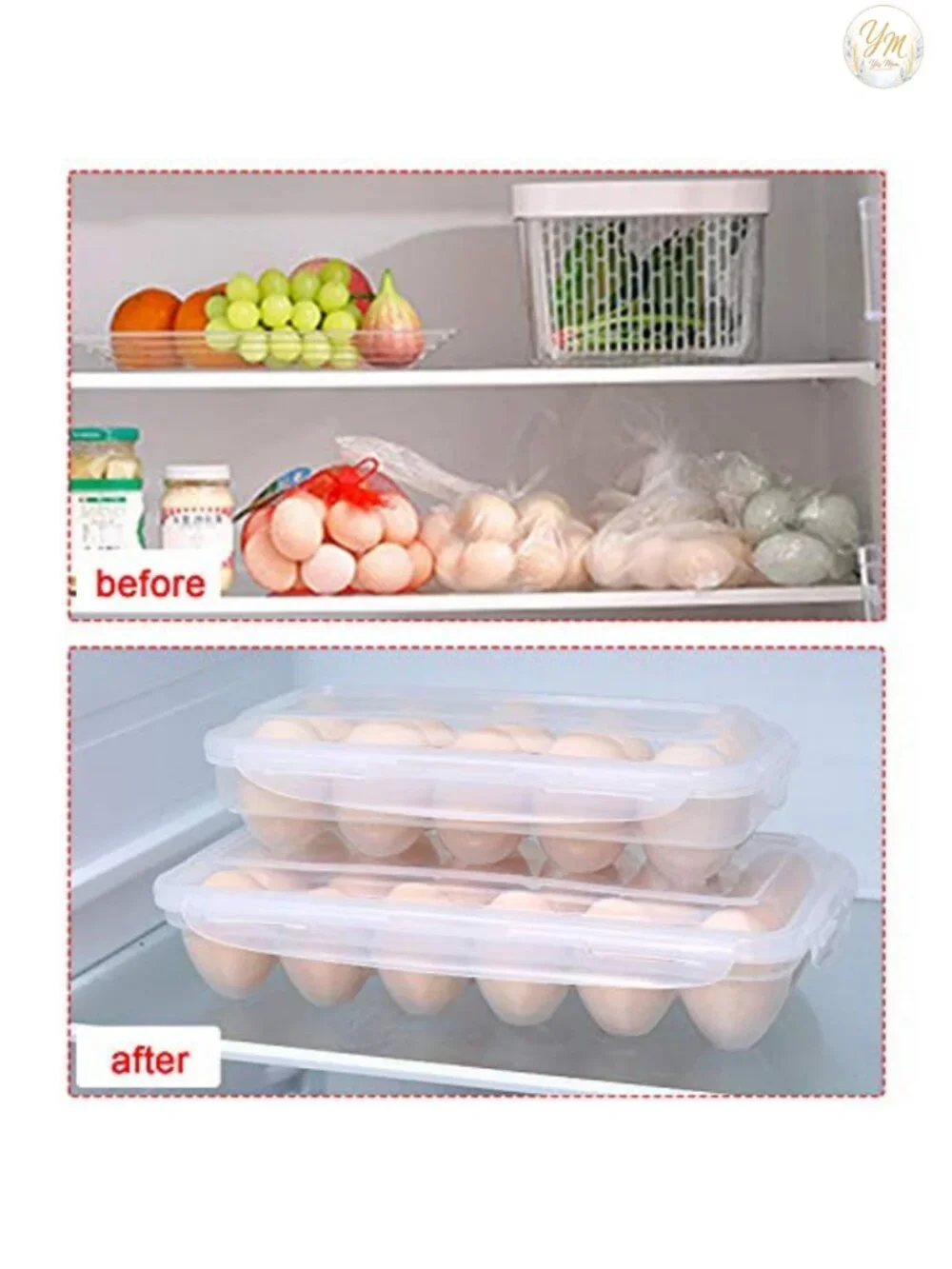 4 Pack Clear Plastic Egg Holders with Lids, Stackable Refrigerator Egg Trays